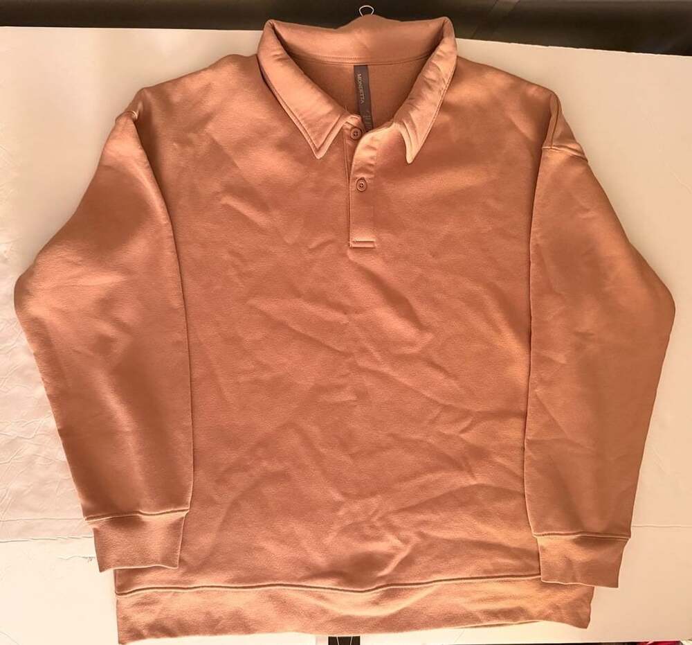 Mondetta Women's Tan Collared Long Sleeve Henley Sweatshirt Size XL